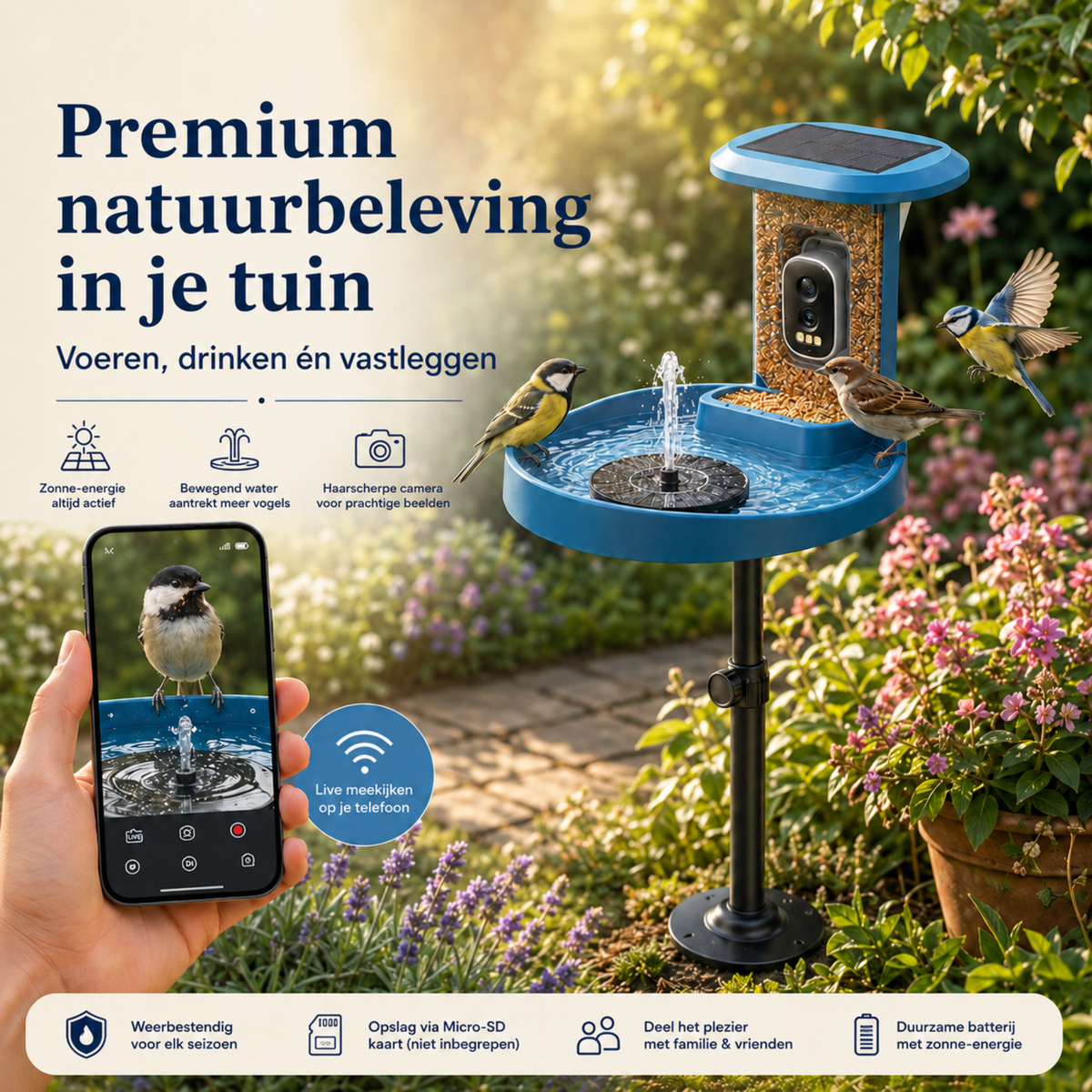 Vogelvoederhuisje met Camera - Waterbad - Fontein